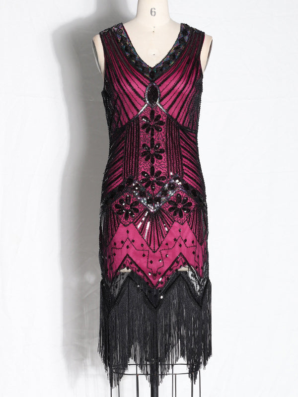 Evening H-Line Beads Sequined Tasseled Midi Dresses