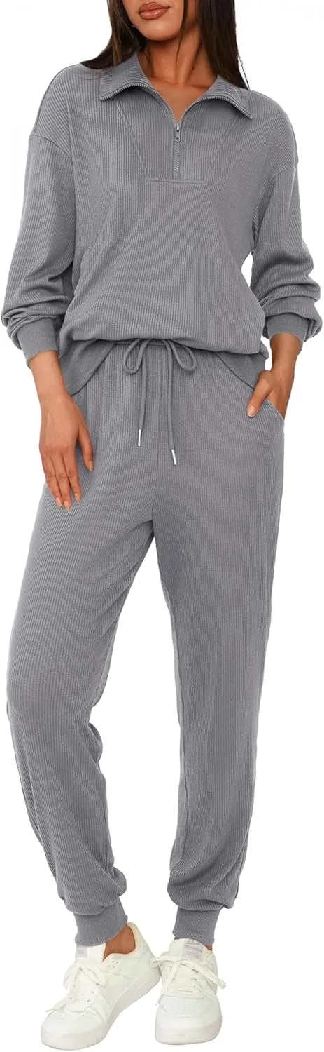 Women's Long Sleeve Half Zip Sweatshirt Sweatpants Lounge Set Sweatsuits with Pockets