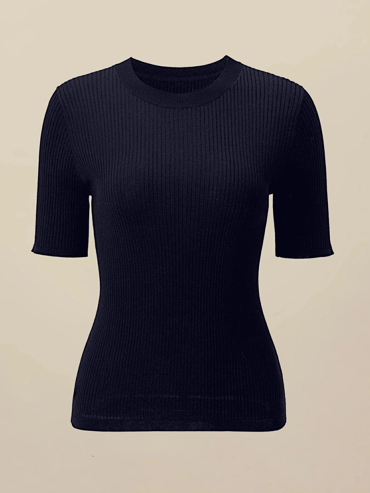 100% Lyocell Ribbed Knit Slim Fit Top