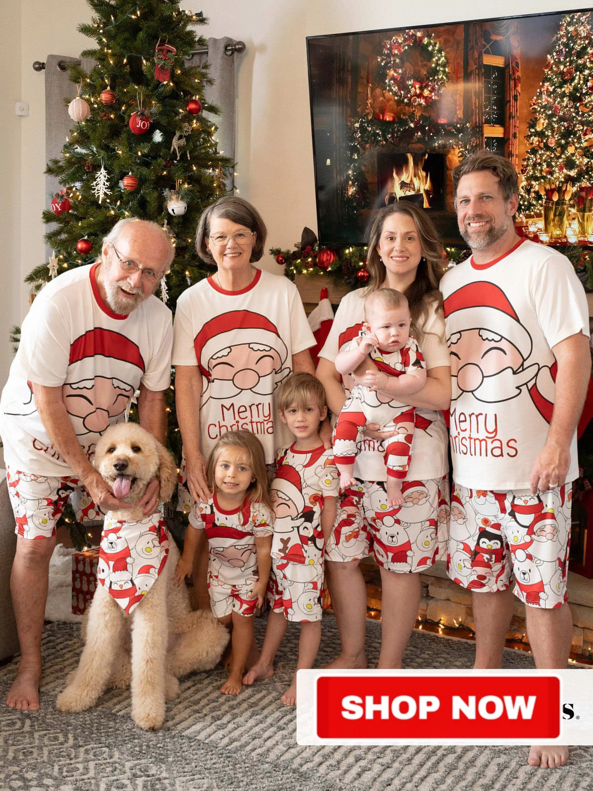 Christmas Santa and Snowman Print Family Matching Short-sleeve Tops and Shorts Pajamas Sets White