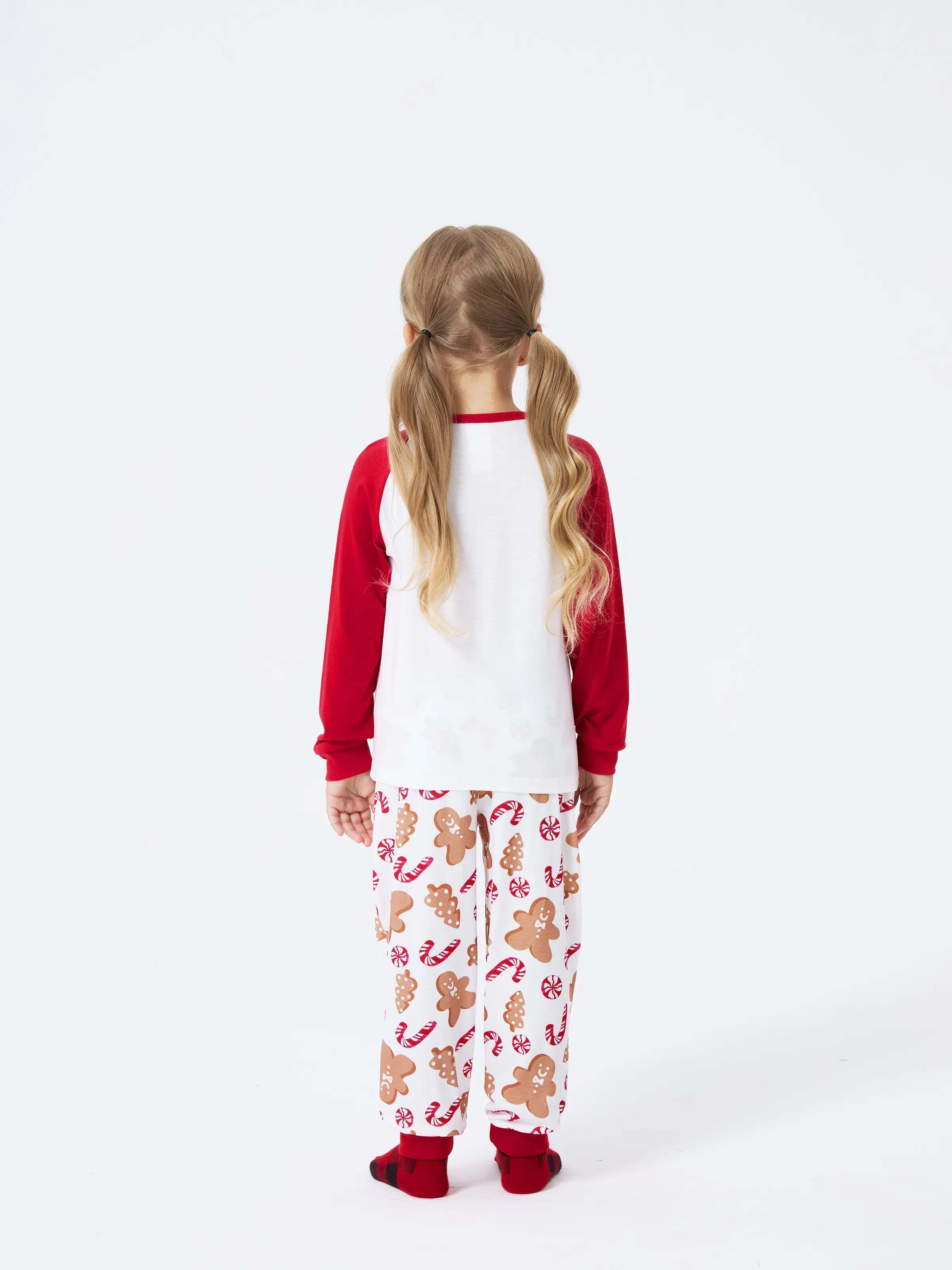 Christmas Matching Family Pajamas Set Gingerbread and Candy Cane Print PJS with Christmas Socks Red