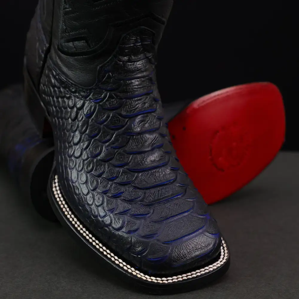 Royal Blue Anaconda Leather Boots - Square Toe