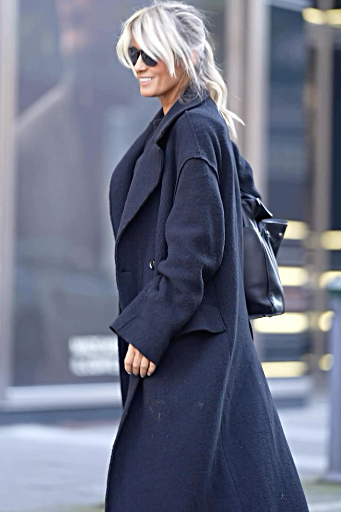 Solid color lapel casual long coat