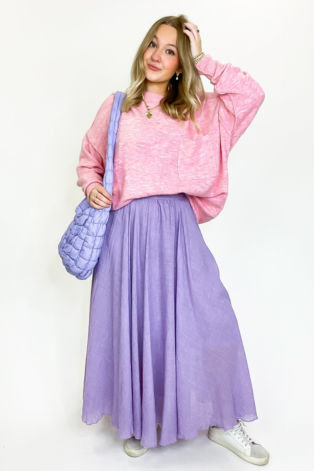 High Waist Woven Maxi Skirt