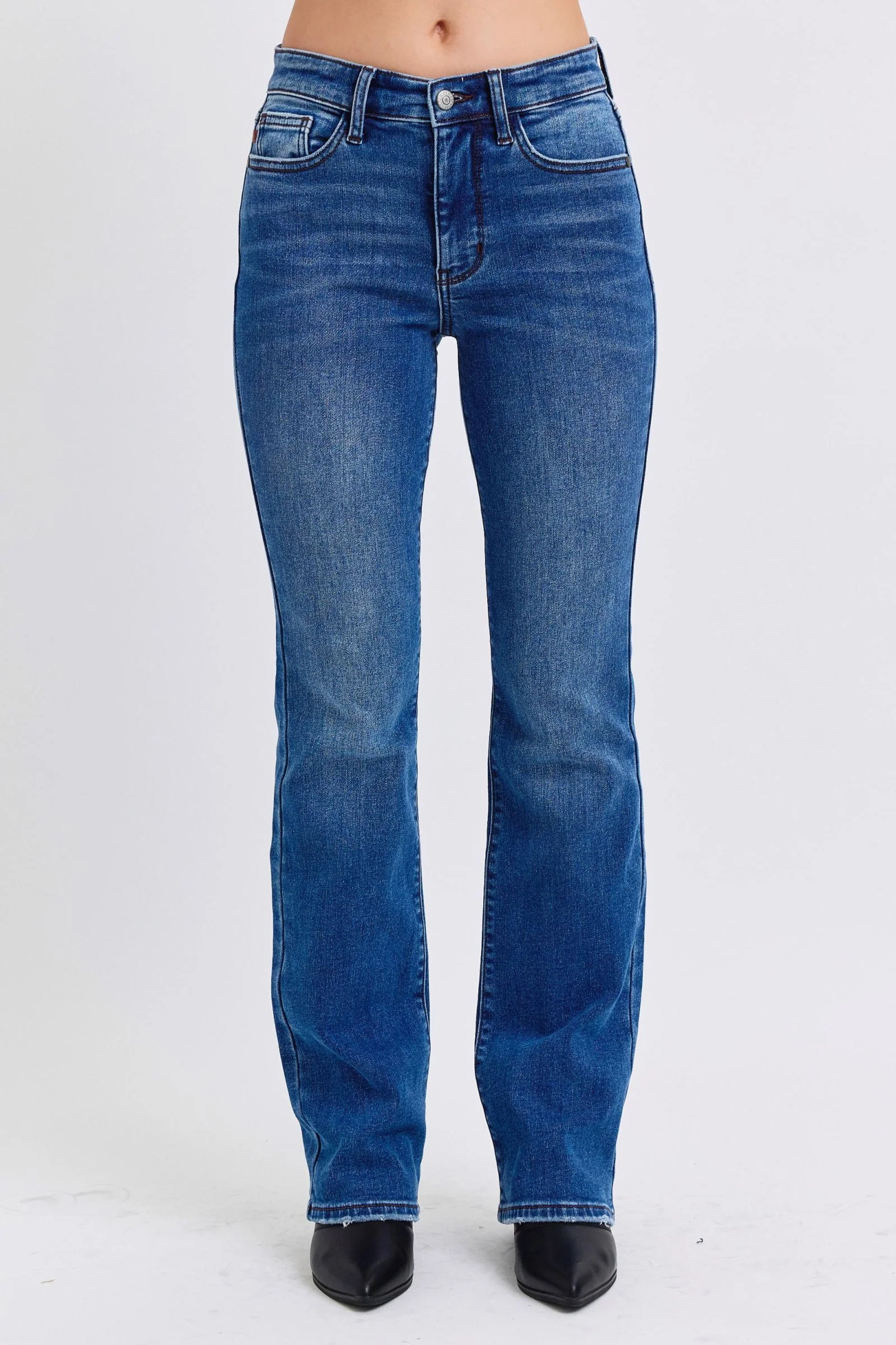 Blue Full Size Mid-Rise Bootcut Jeans with Pockets