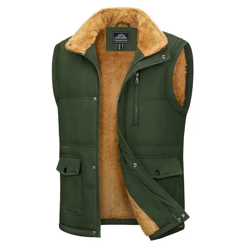 Mens Winter Vests Outerwear Fleece Lined Puffer Vest Warm Casual Quilted Vest Bubble Sherpa Vest Jacket