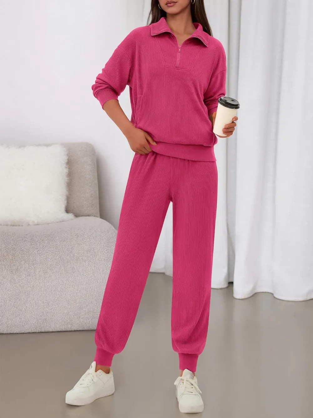 Women's Long Sleeve Half Zip Sweatshirt Sweatpants Lounge Set Sweatsuits with Pockets