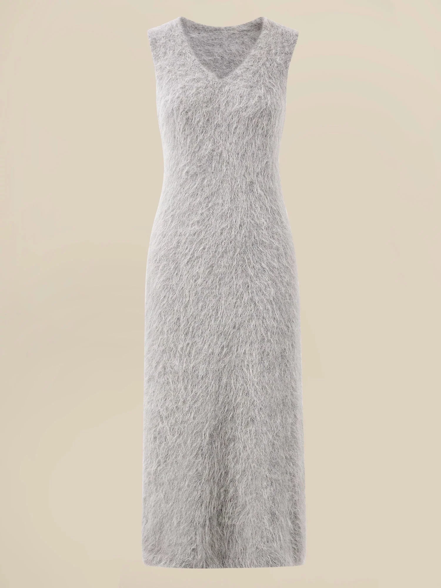 Alpaca V-Neck Sleeveless Plush Knit Vest Dress