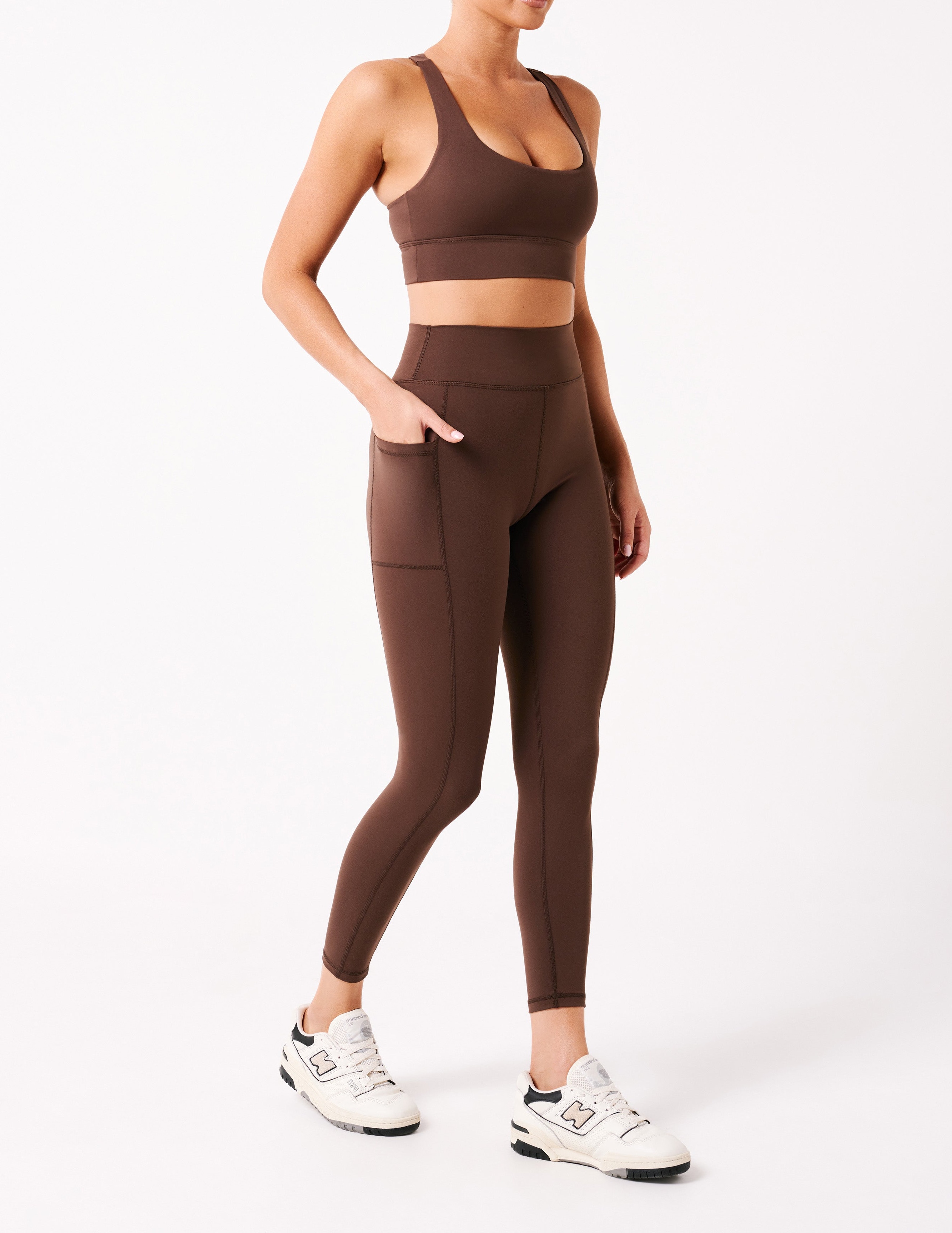 Chocolate V Back Leggings With Pockets