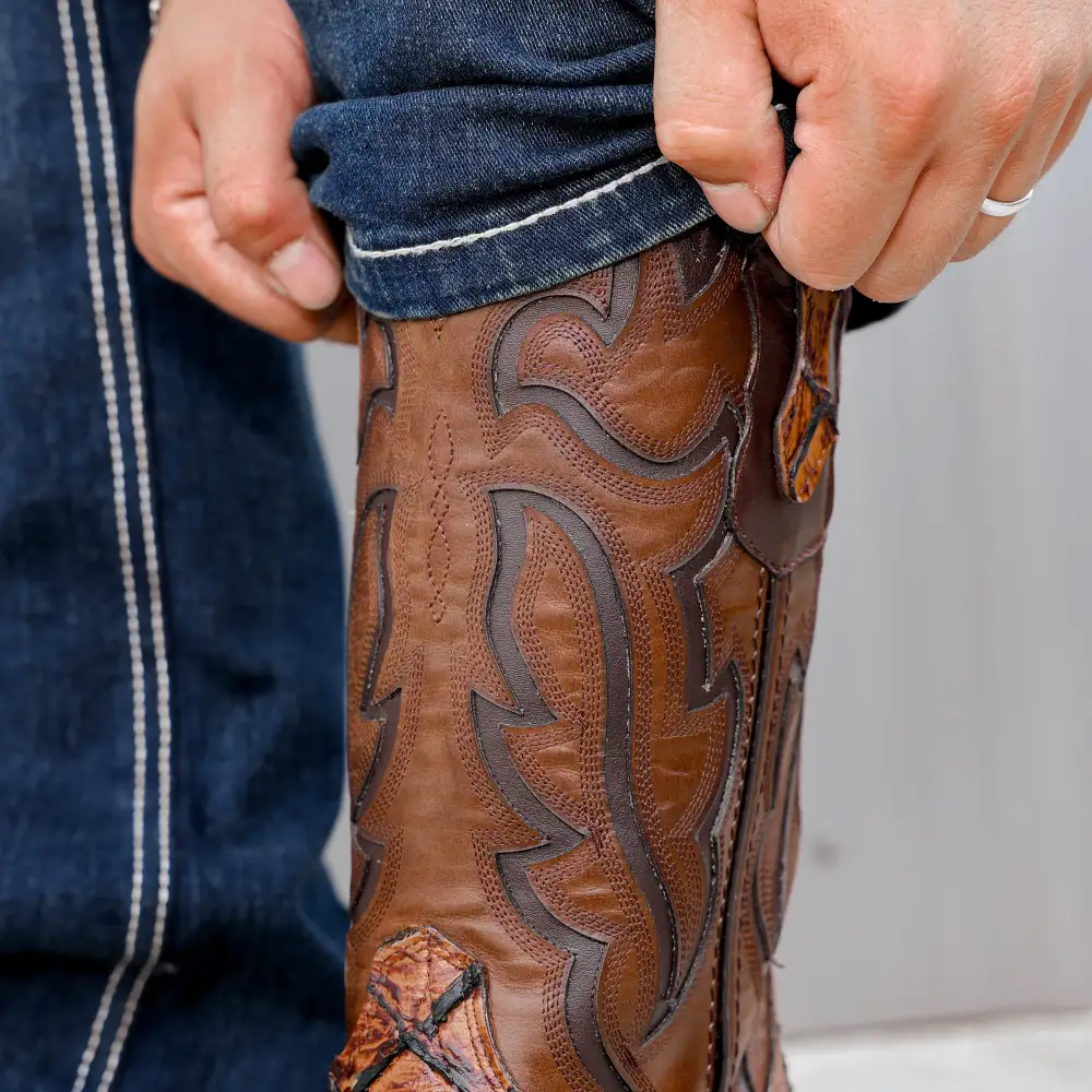 Cognac Pirarucu Leather Boots - Square Toe