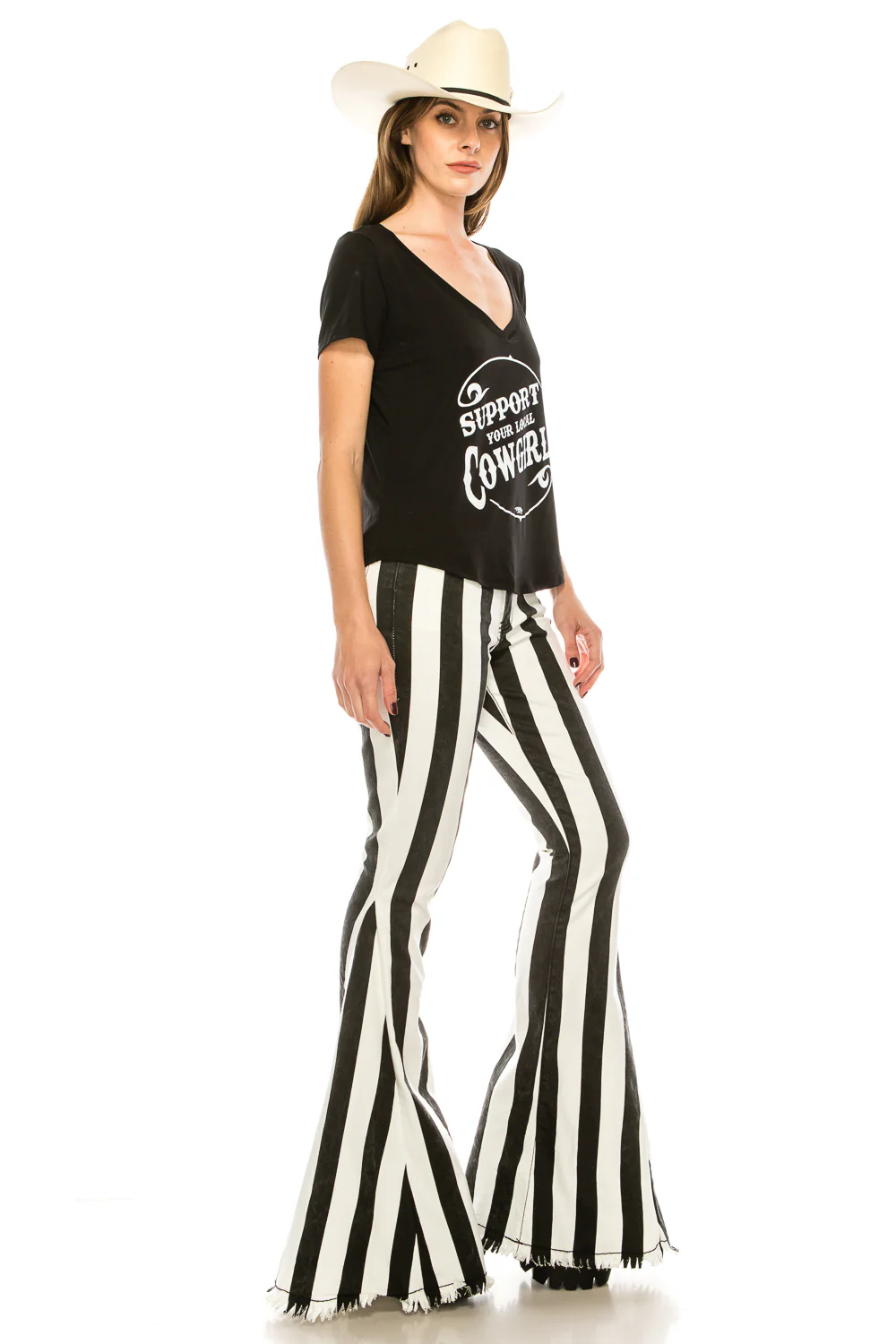 SUPPORT YOUR LOCAL COWGIRL V NECK TOP