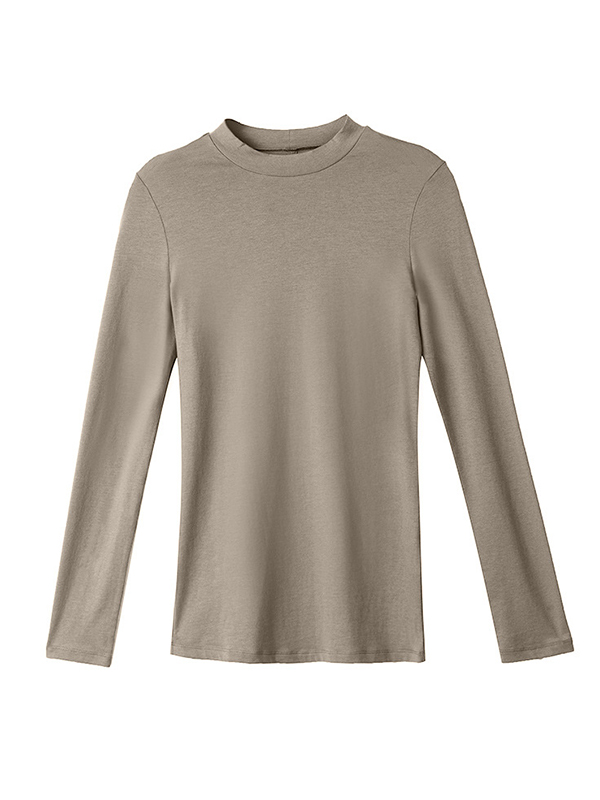 Casual Long Sleeves Skinny Solid Color Stand Collar T-Shirts