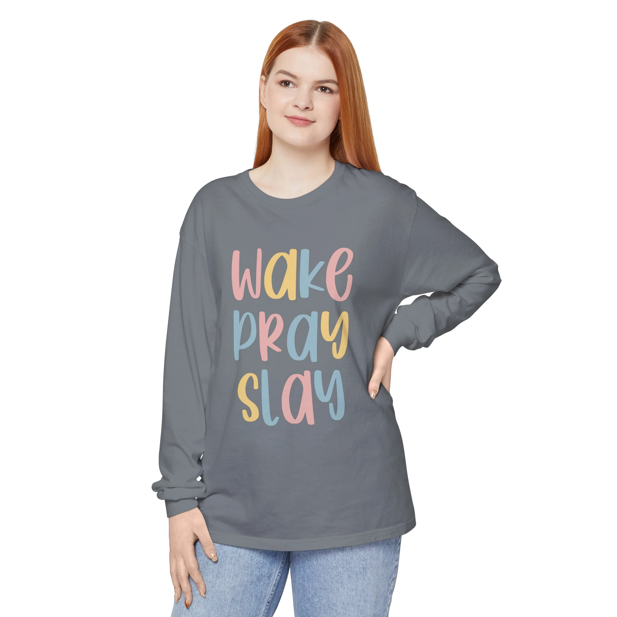 Wake Pray Slay Unisex Garment-dyed Long Sleeve T-Shirt