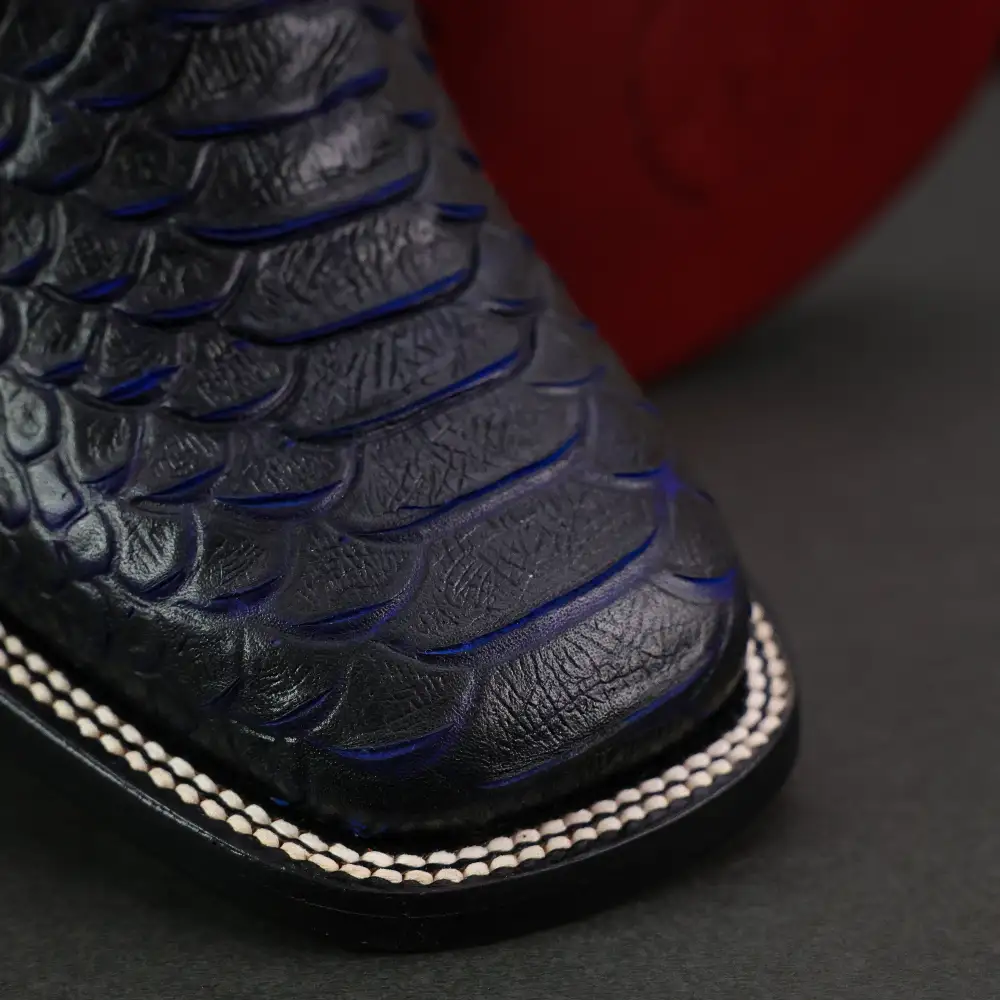 Royal Blue Anaconda Leather Boots - Square Toe