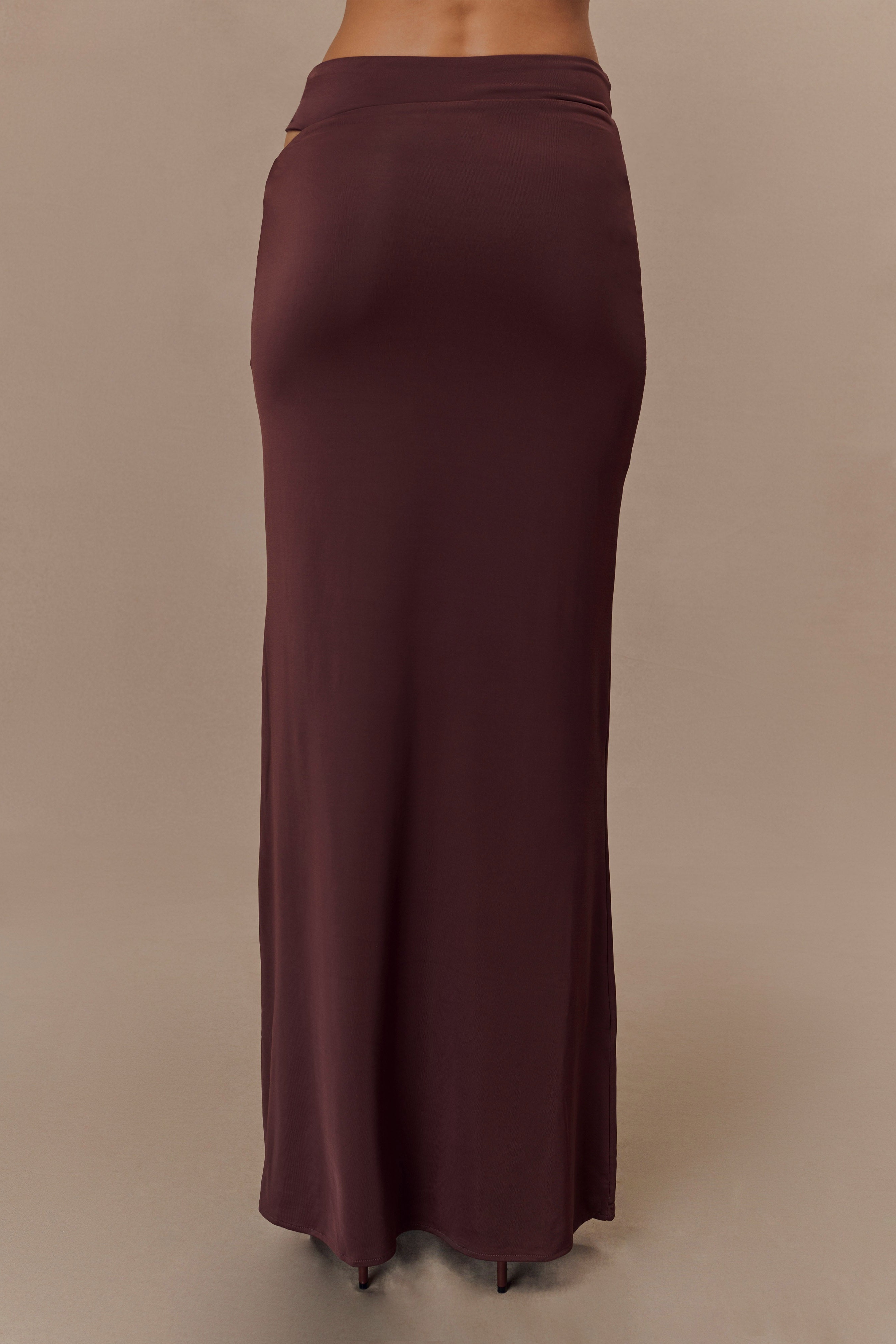 Chocolate Slinky Twist Midi Skirt
