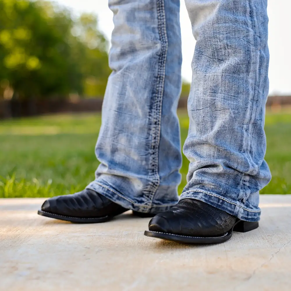 Black Caiman Belly Leather Boots - Round Toe