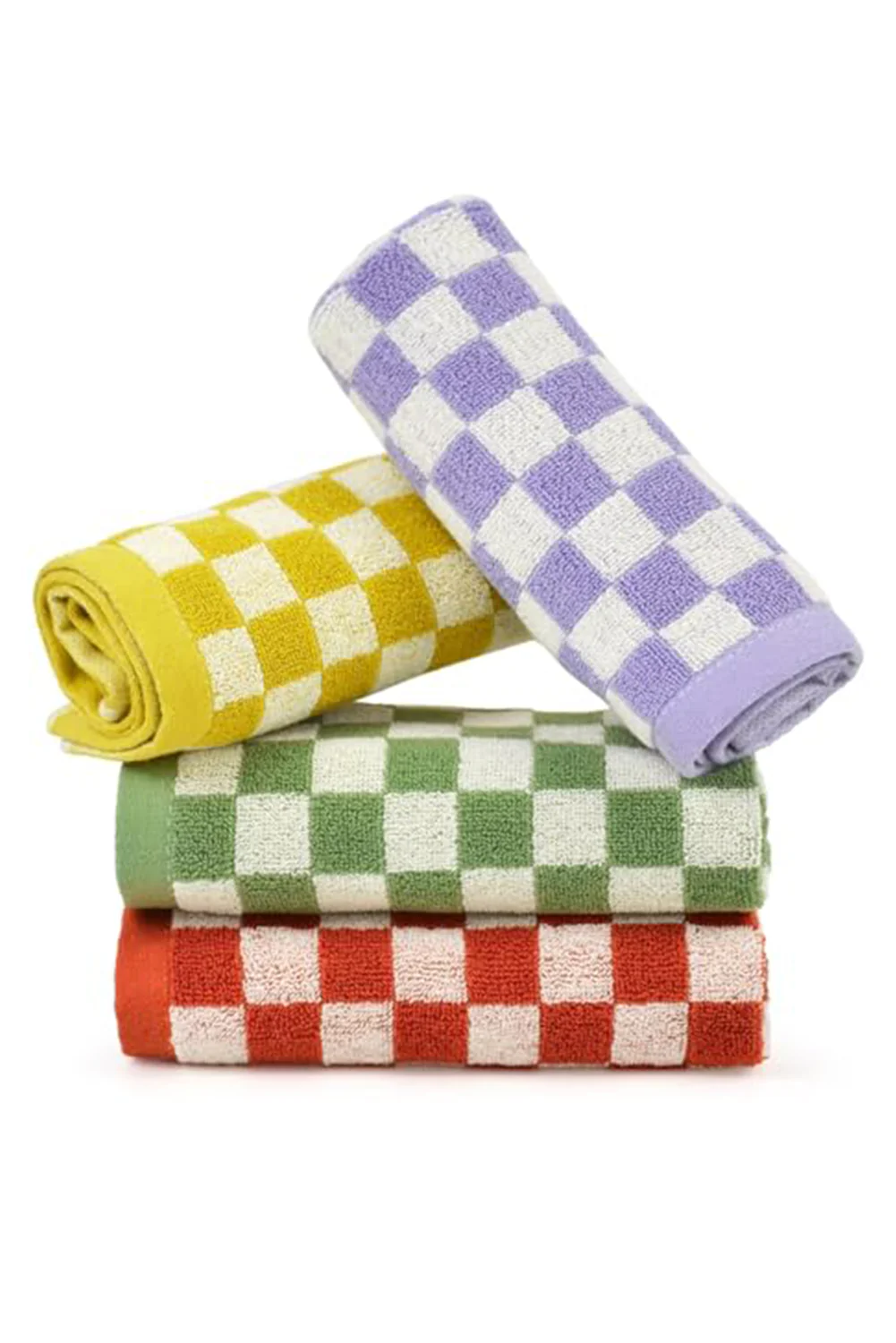 Yellow Cream Checkered Print Soft Large Bath Towel