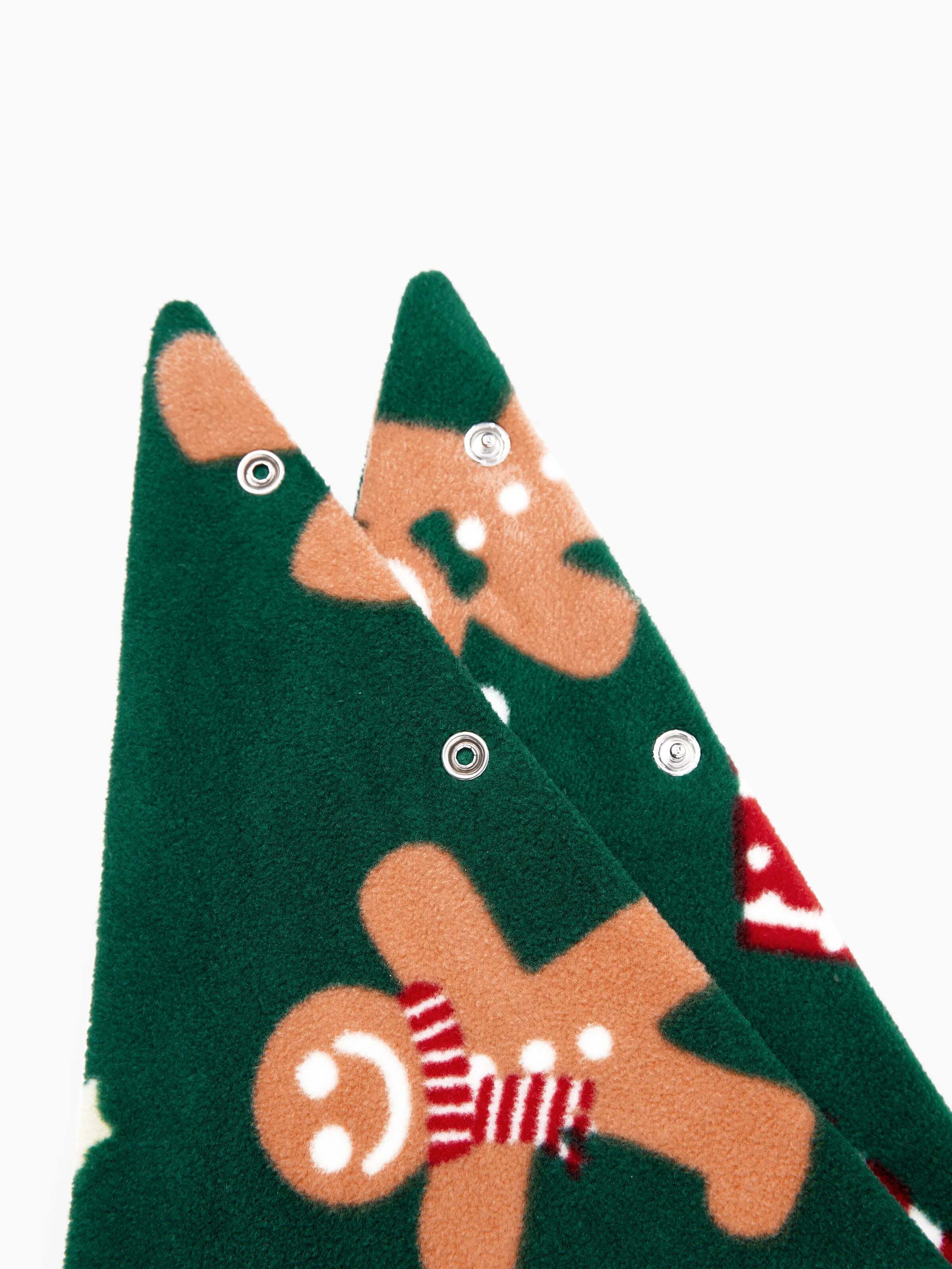 Christmas Pajamas Family Matching Fleece Gingerbread Man Long Sleeves Pajamas Sets with Christmas Socks Dark Green