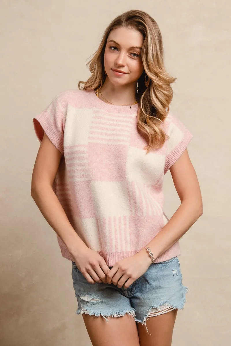 Checker With Stripes Pattern Sleeveless Sweater