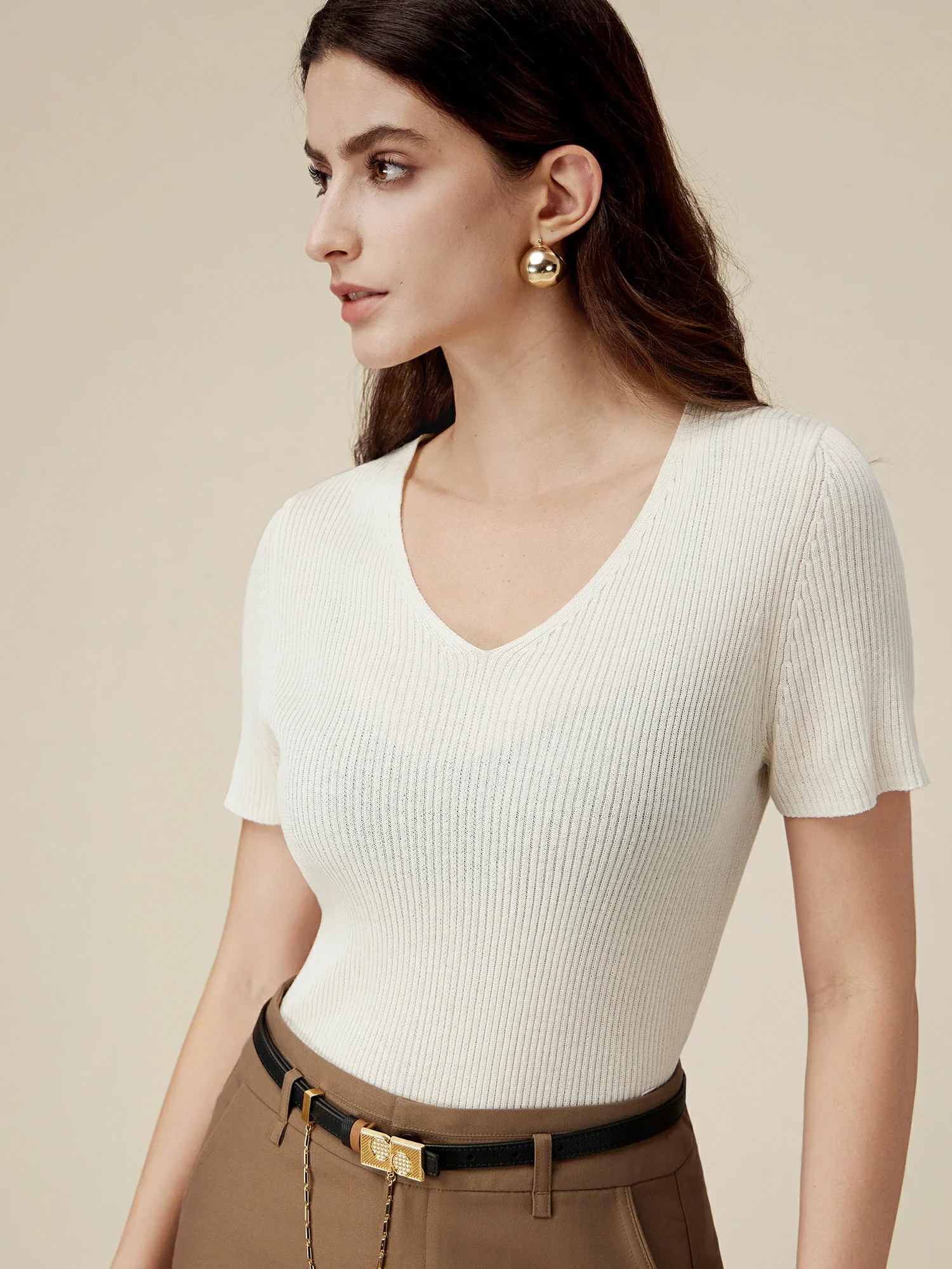 Linen & Lyocell Slim Fit Casual Basic Top