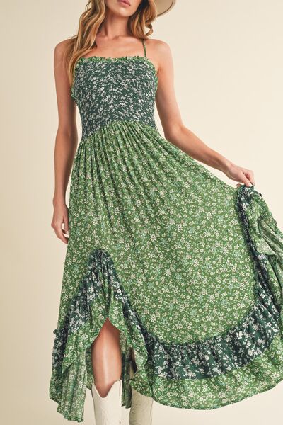 Ditsy Floral Ruffled Hem Maxi Cami Dress
