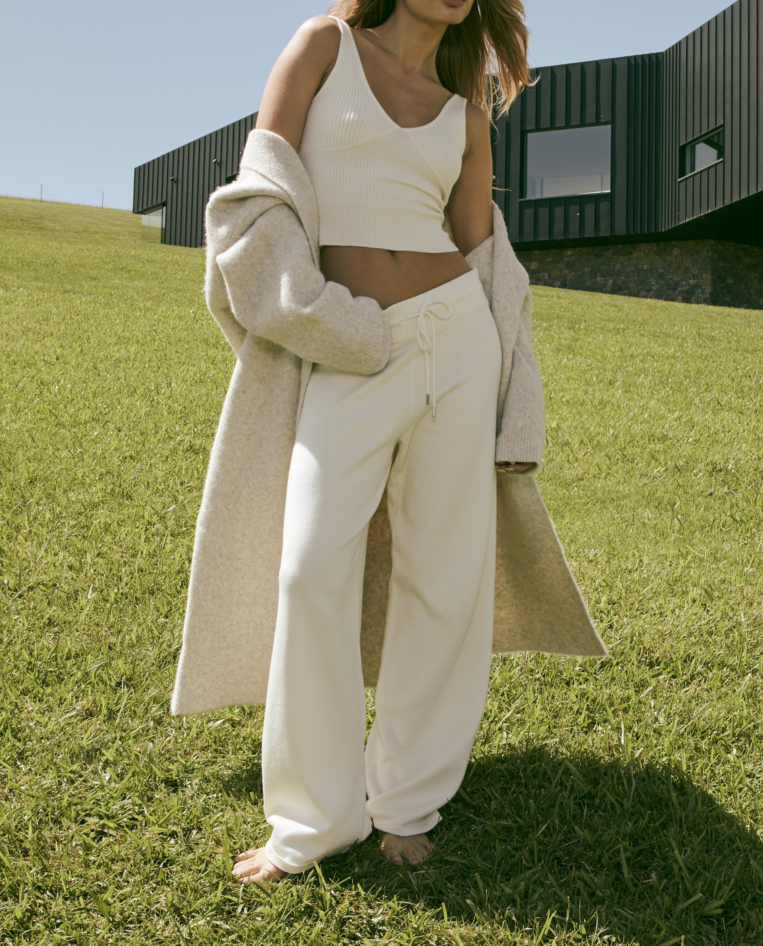 Ivory Knit Wide Leg Pants