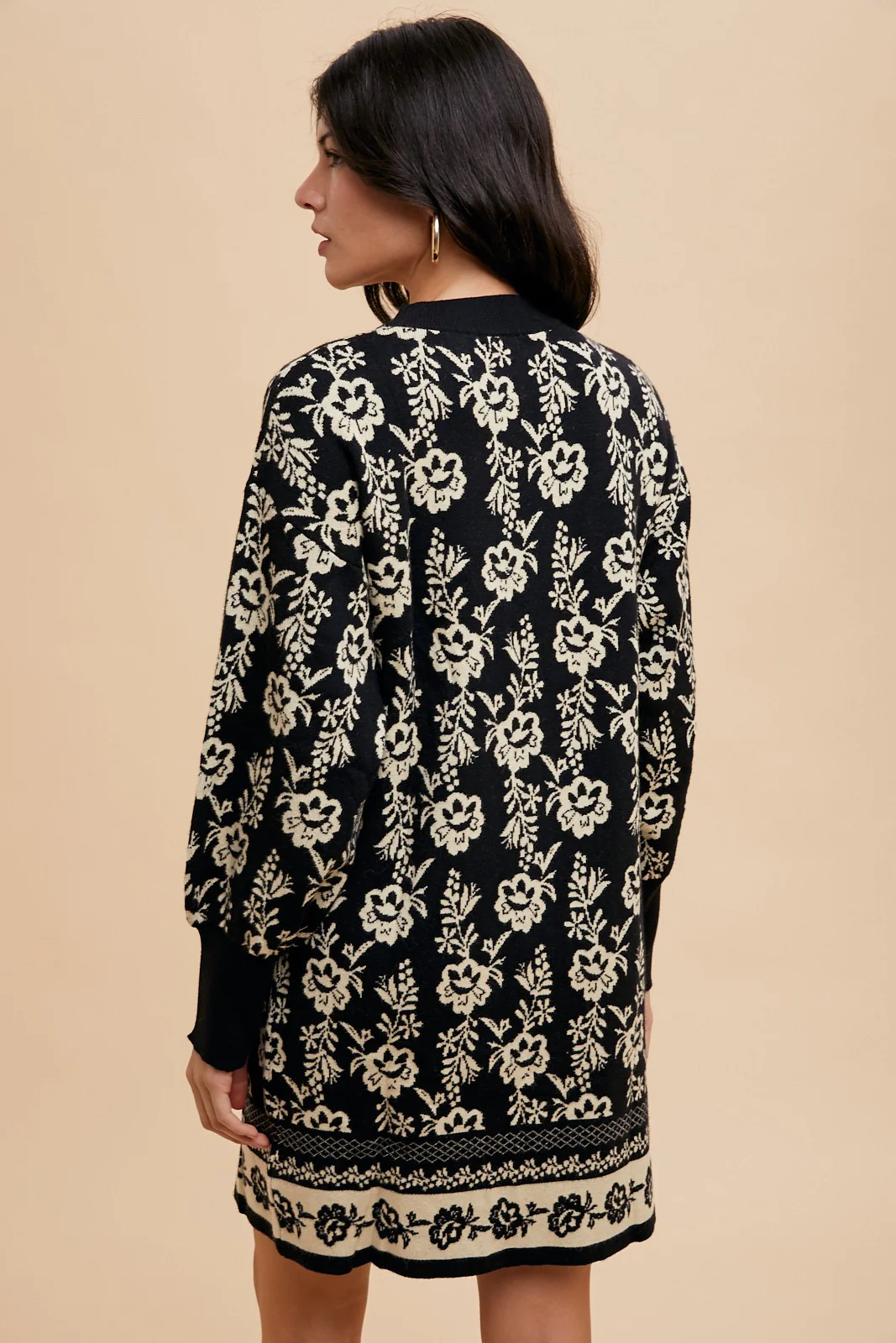 Wear Floral Jacquard Round Neck Sweater Dress