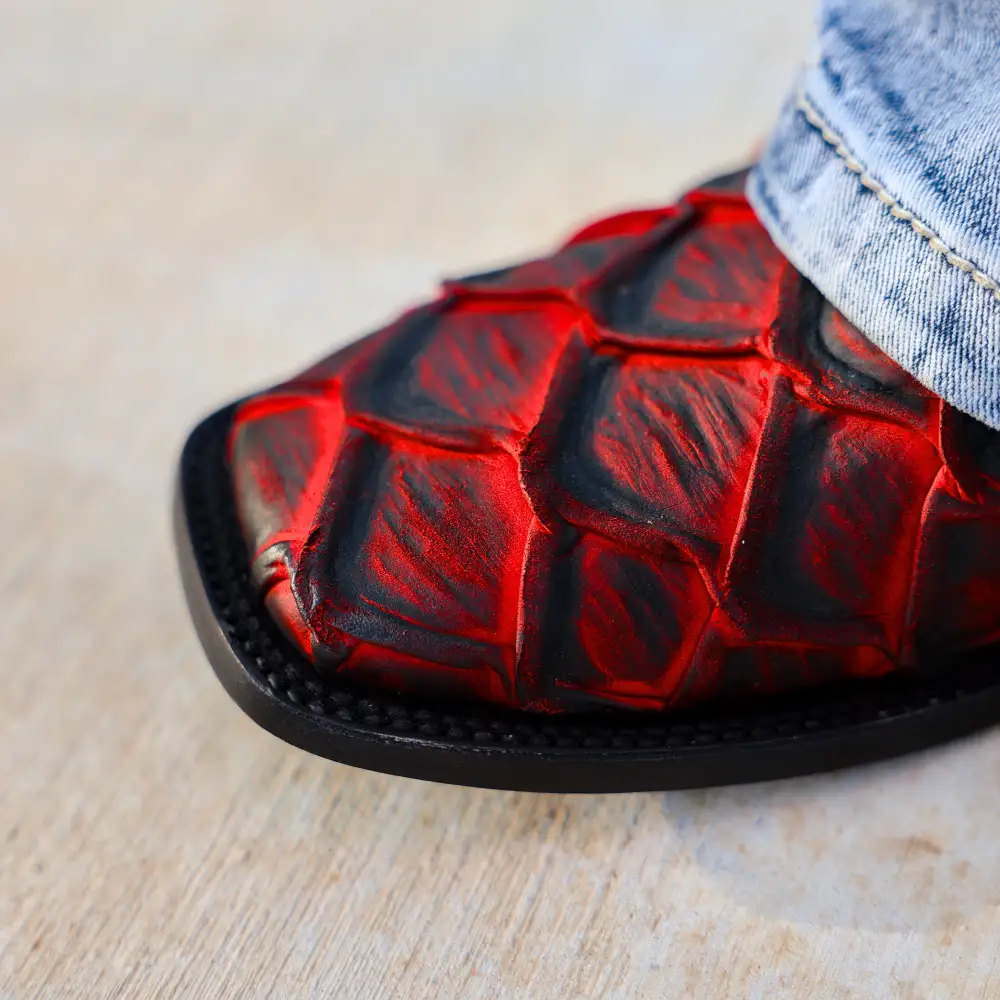 Matte Rustic Black Cherry Pirarucu Leather Boots - Square Toe