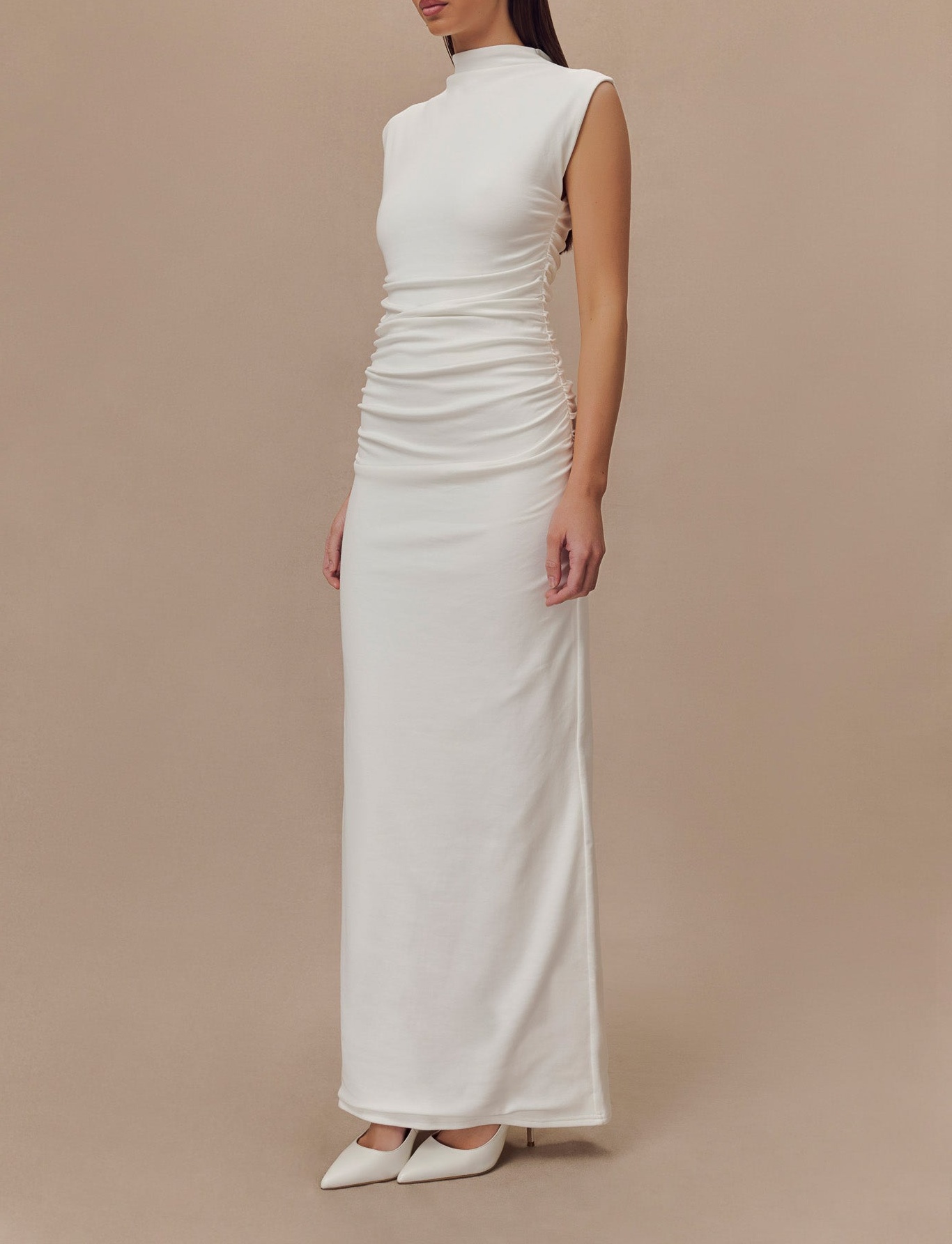 White High Neck Sleeveless Maxi Dress