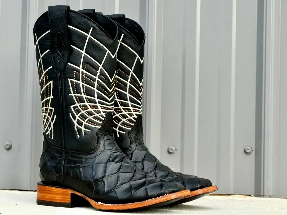 Men’s Black Fish Leather Boots With Black Shaft