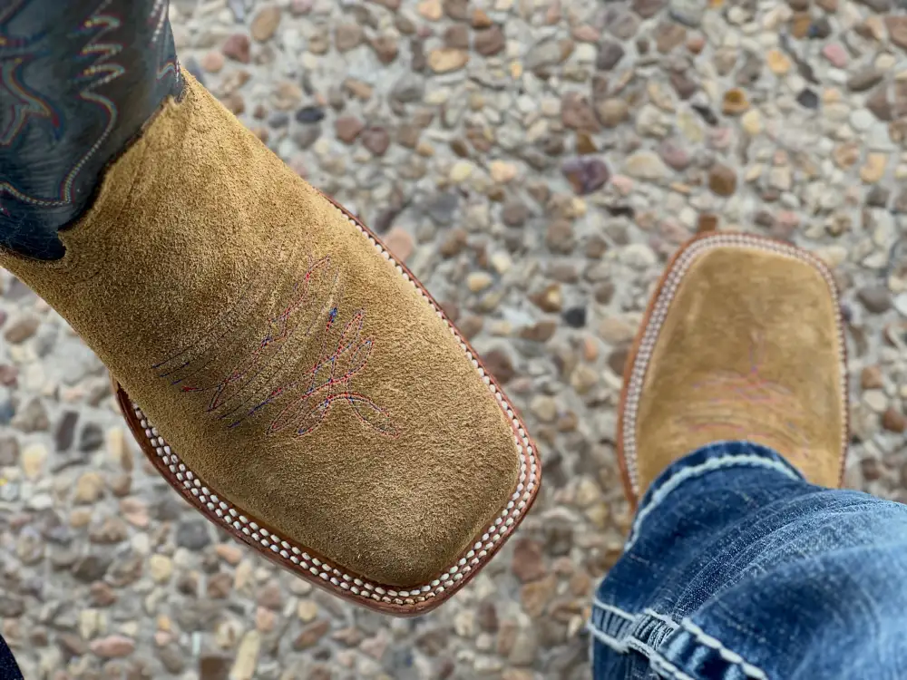 Men’s Honey Rough-Out Boots With Navy Blue Shaft