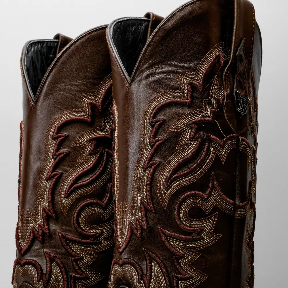 Brown Caiman Hornback Leather Boots - Square Toe