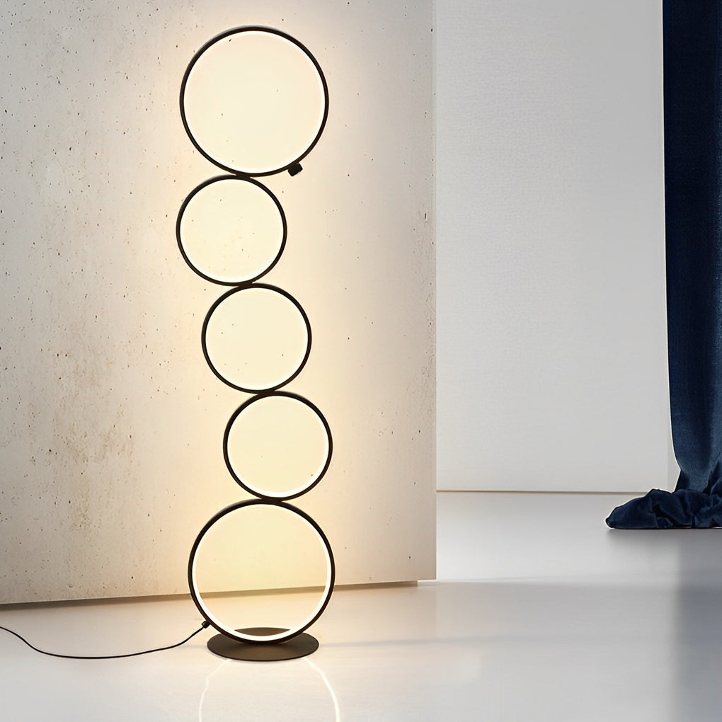 5 Circles Creative Touch Dimming LED Black Modern Floor Lamp Standing Light