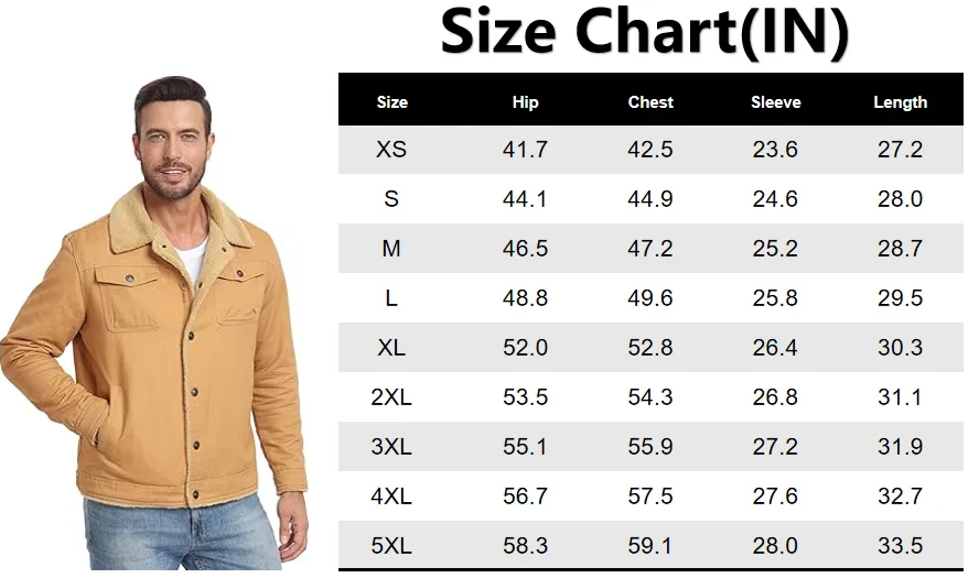 Men's Sherpa Lined Winter Trucker Jacket Warm Multi Pocket Casual Jacket