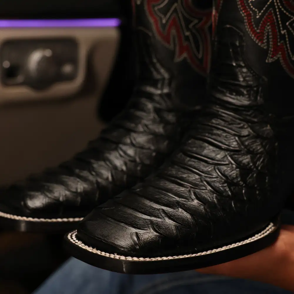 Black Anaconda Leather Boots -Square Toe