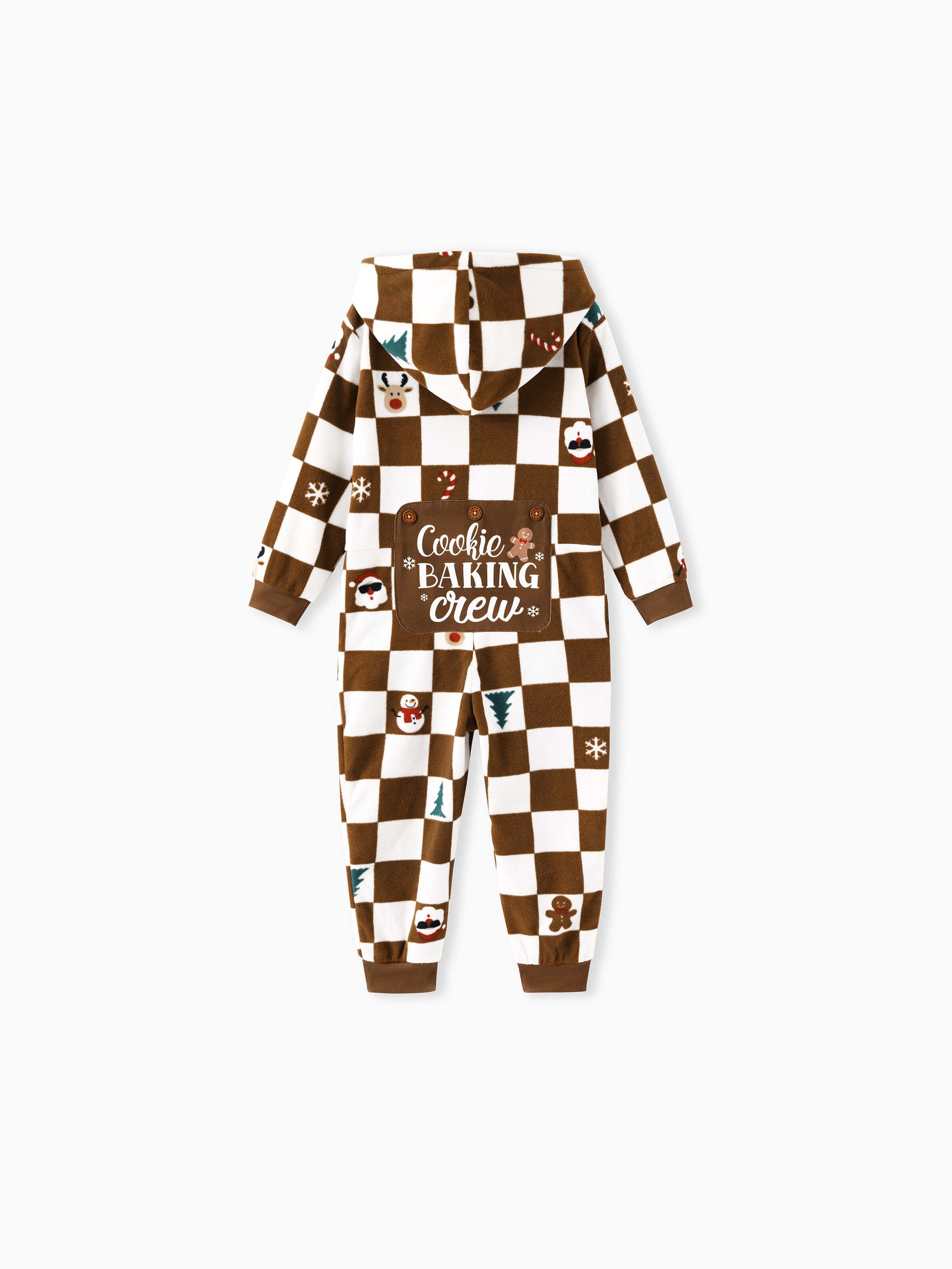 Christmas Onesies Matching Family Fleece Hoodie Pajamas Set Gingerbread Christmas-theme Plaid Print PJS with Christmas Socks Color block