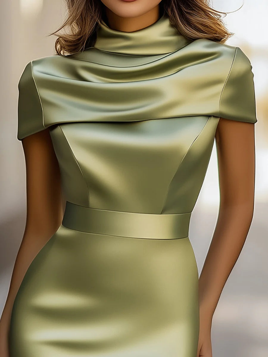 Luxe Olive Green Satin Sleeveless Two-piece Mini Dress