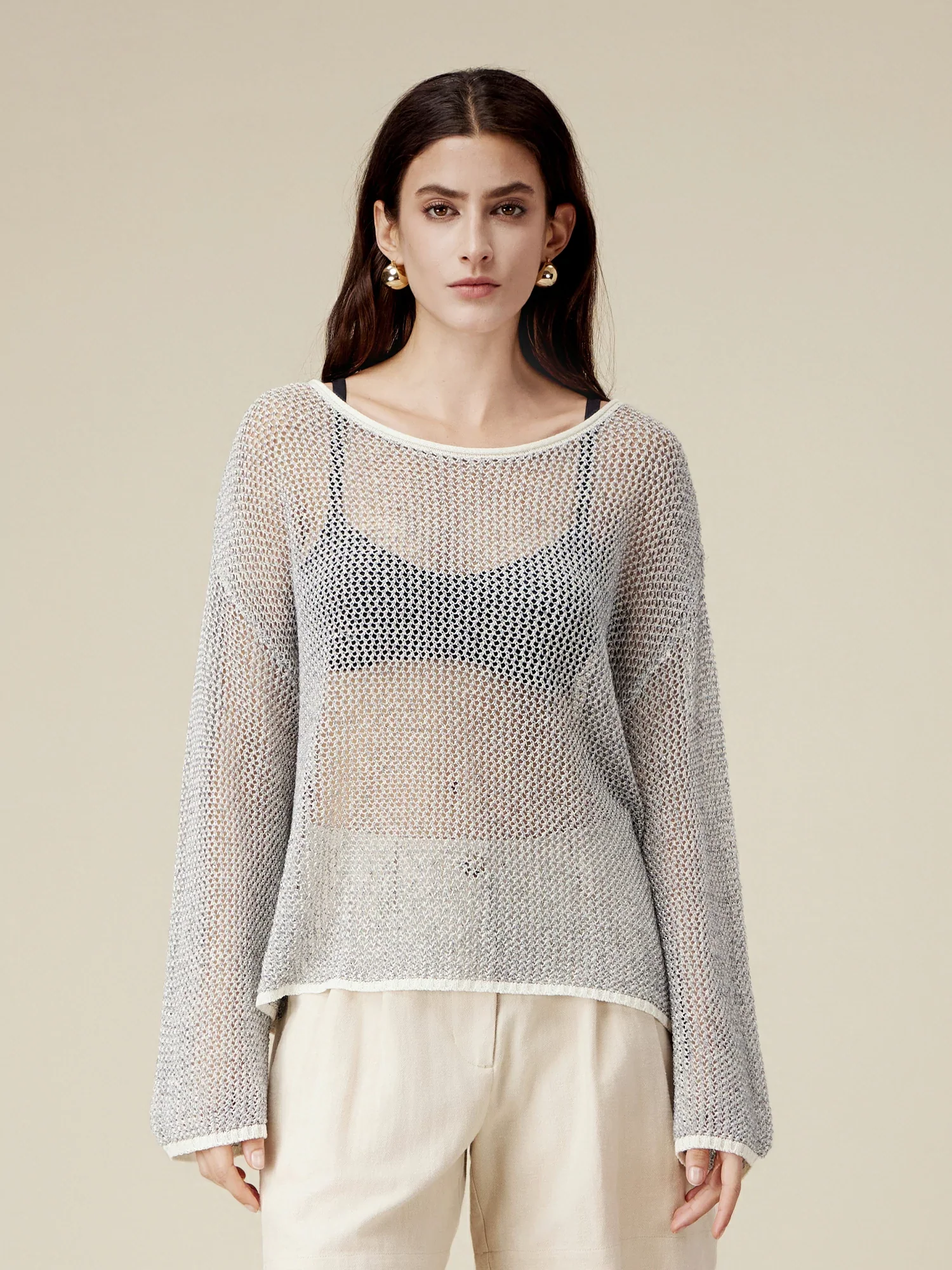 Linen Crochet Hollow Out Top
