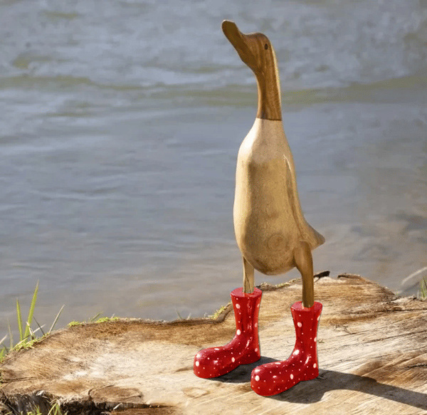 Handmade Carved Wellies Duck Family