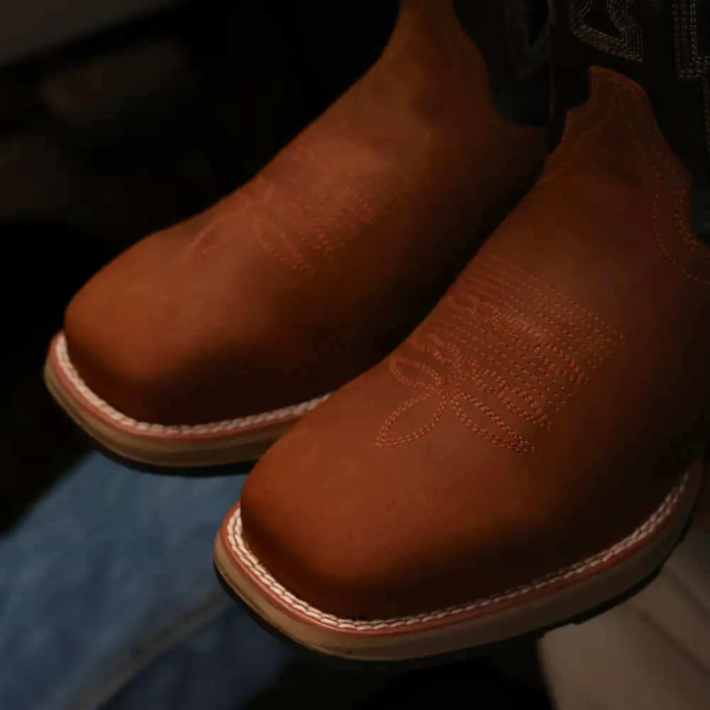 Light Honey Leather Work Boots - Square Toe