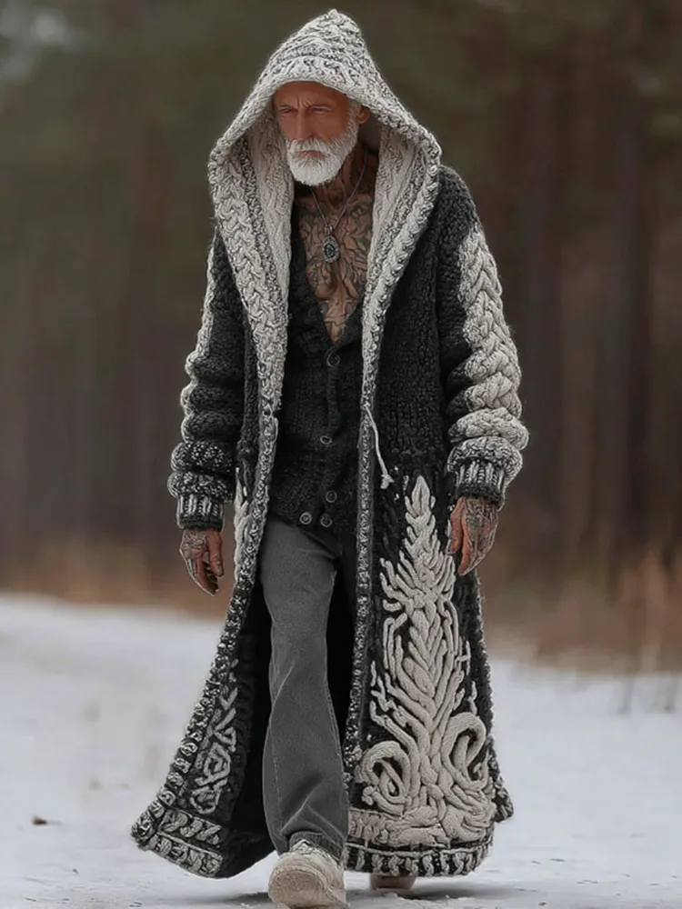 Men's Vintage Viking Tribal Celtic Art Cozy Long Cardigan Sweater