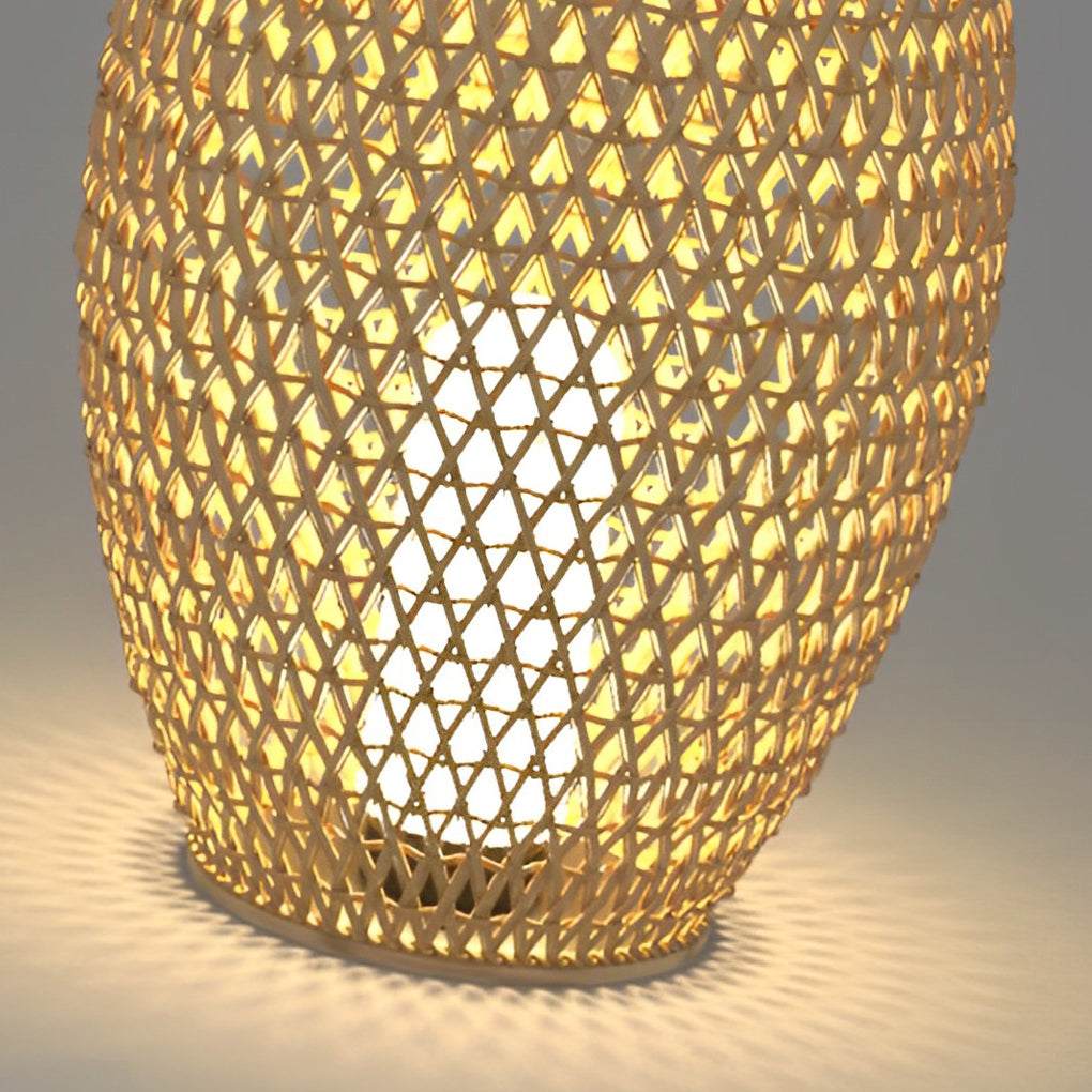 Portable Bamboo Rattan Lanterns Shape Waterproof LED Modern Lawn Light