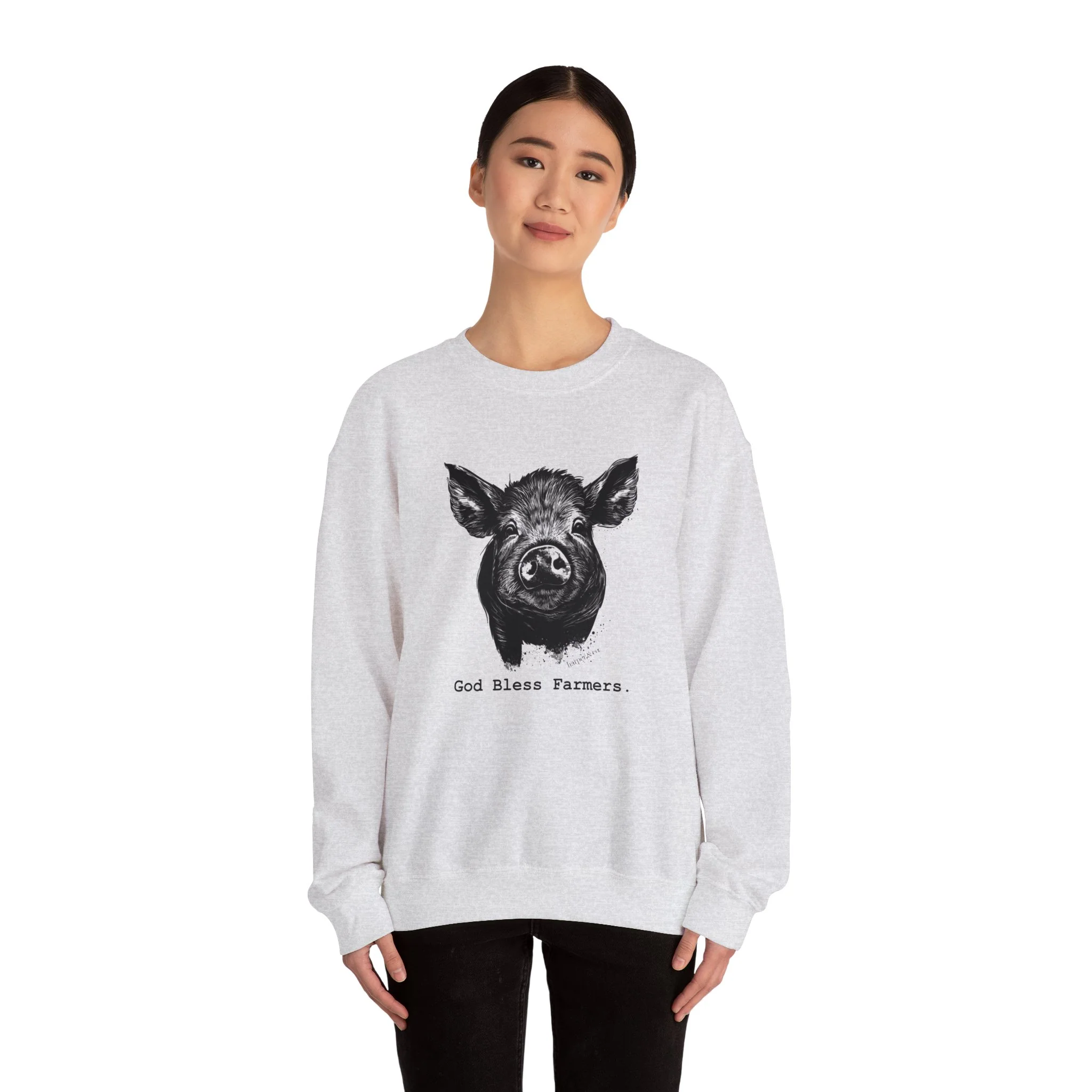 God Bless Farmers Pig Unisex Heavy Blend? Crewneck Sweatshirt