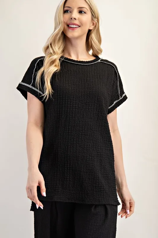 Celeste Full Size Relaxed-fit Textured Top with Short Sleeves Plus Size