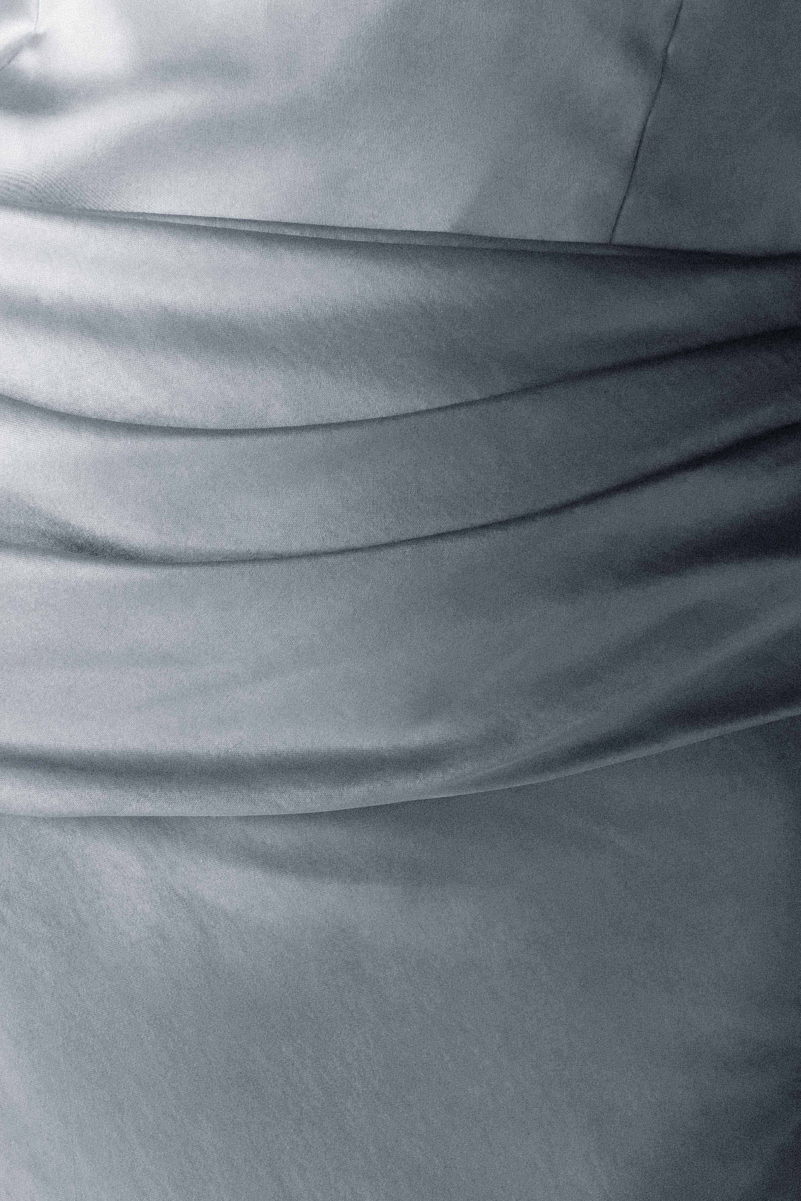 Blue Strapless Satin Maxi Dress