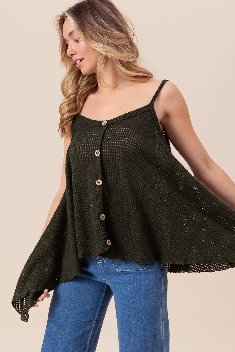 Popcorn Waffle Knit with Buttoned Front Cami Top