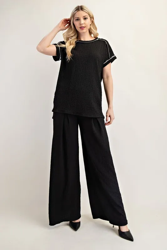 Celeste Full Size Relaxed-fit Textured Top with Short Sleeves Plus Size