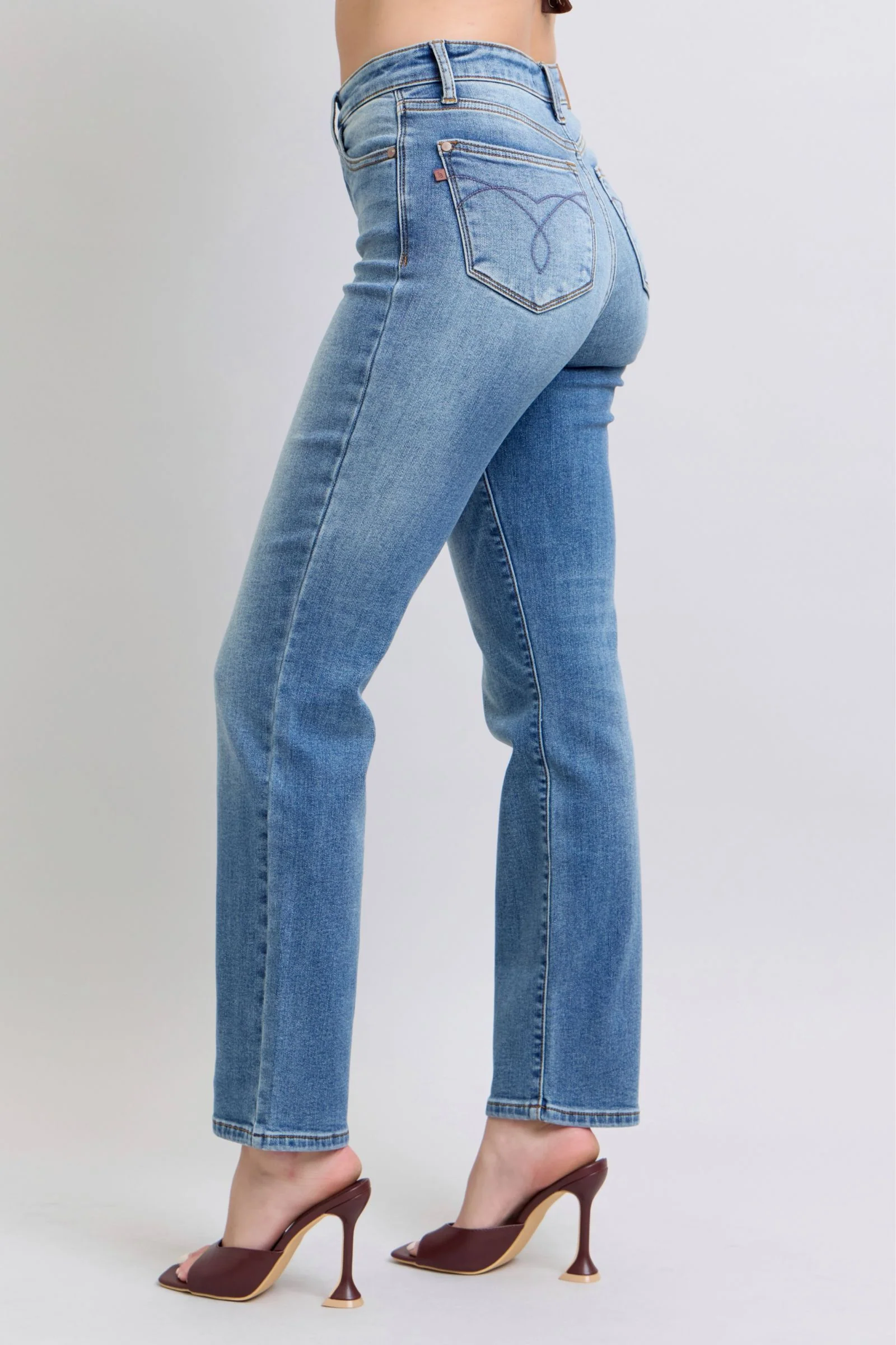 Blue Full Size Wash Thermal Straight Jeans with Pockets
