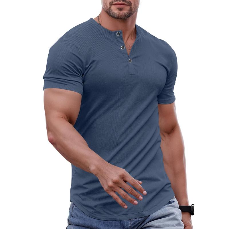 Men's Plain Muscle Slim Fitted Henley Shirts Crewneck Longline T-Shirt