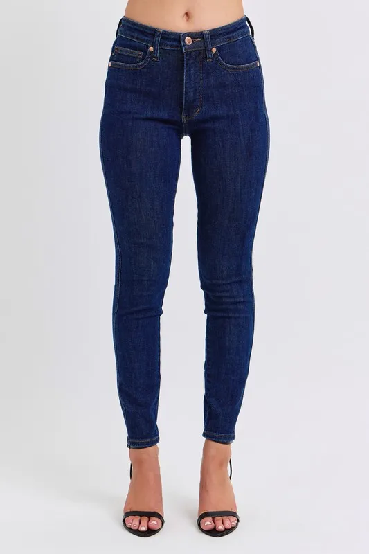 Blue Full Size Midi Rise Tummy Control Classic Skinny Jeans Plus Size
